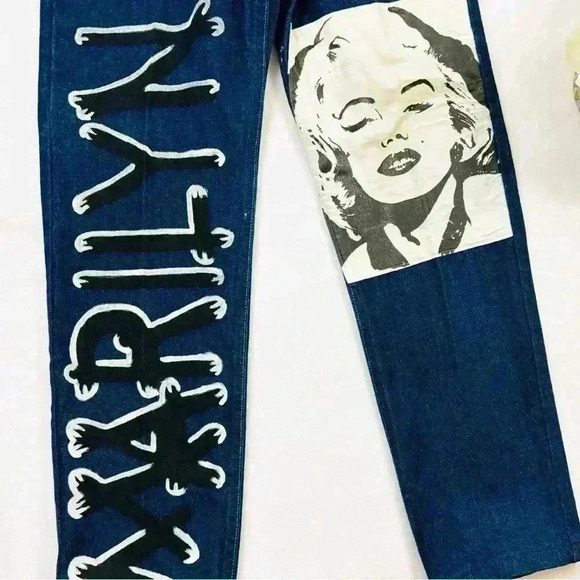 NWT Vintage Lee Highrise “Mom” Marilyn Monroe Handpainted Retro Jeans Size 30/34 - Picture 4 of 15